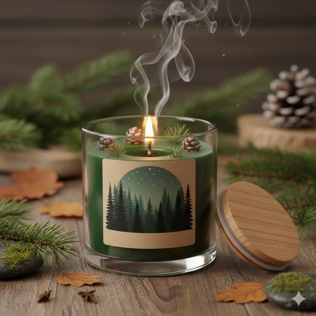 Duftlys med duft af skov og gran